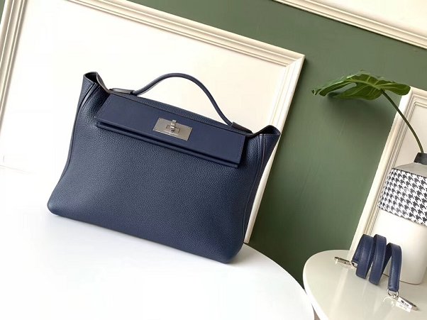 Hermes original handmade togo leather kelly 2424 bag H03699 navy blue