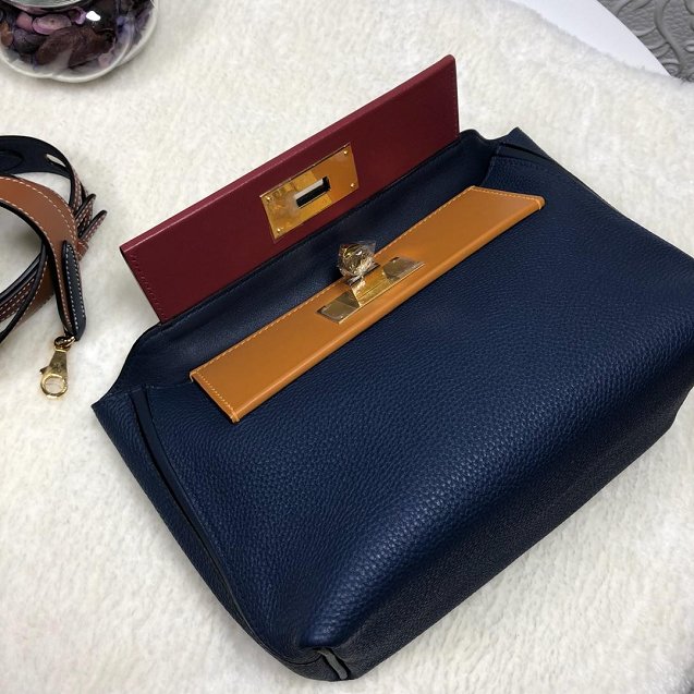 2019 Hermes original handmade togo leather kelly 2424 bag H03699 navy blue