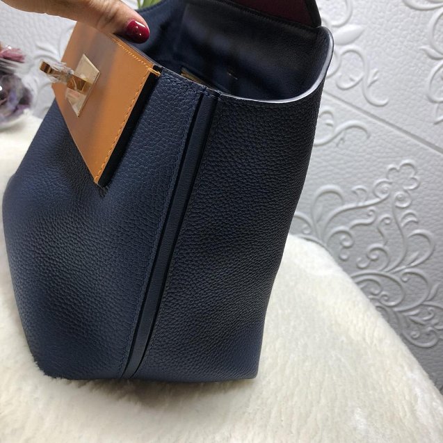 2019 Hermes original handmade togo leather kelly 2424 bag H03699 navy blue
