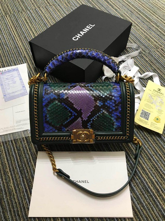 CC original python leather le boy handbag A94804 blackish green&blue