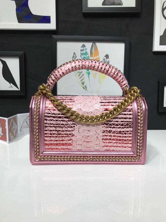 CC original python leather le boy handbag A94804 pink