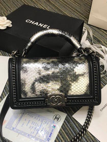 CC original python leather medium le boy handbag A94804 black&white