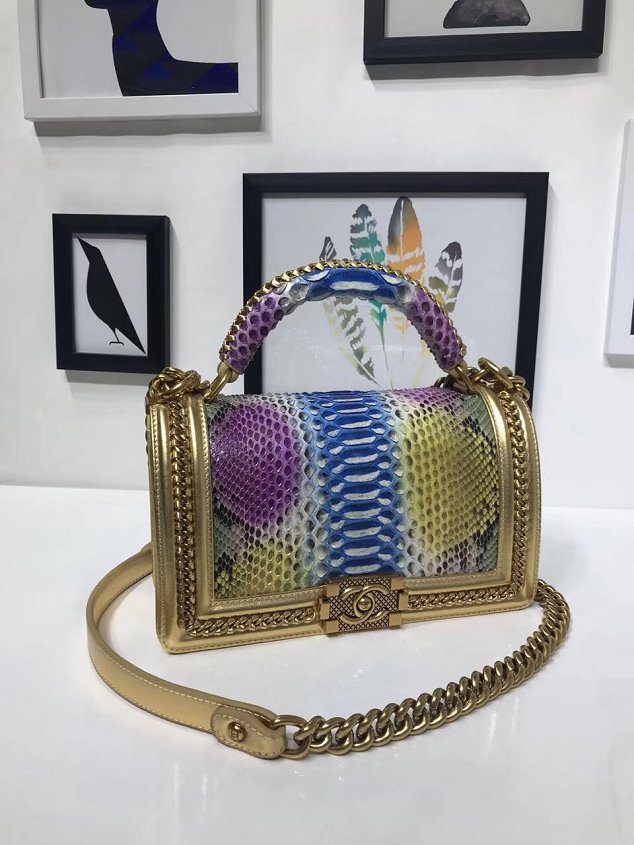CC original python leather medium le boy handbag A94804 gold&blue