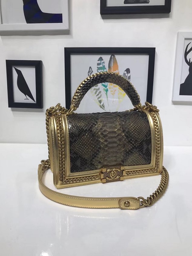 CC original python leather medium le boy handbag A94804 gold&grey