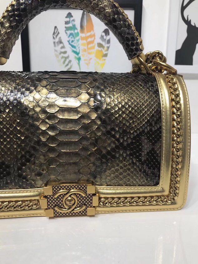 CC original python leather medium le boy handbag A94804 gold&grey