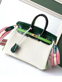 Hermes original handmade crocodile togo leather birkin bag H0035 white