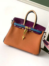 Hermes original handmade crocodile togo leather birkin bag H0035 caramel&purple