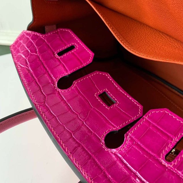Hermes original handmade crocodile togo leather birkin bag H0035 caramel&rose red