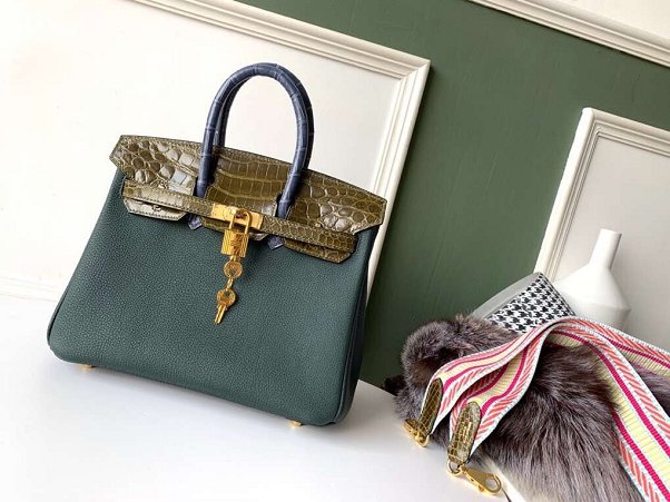 Hermes original handmade crocodile togo leather birkin bag H0035 green