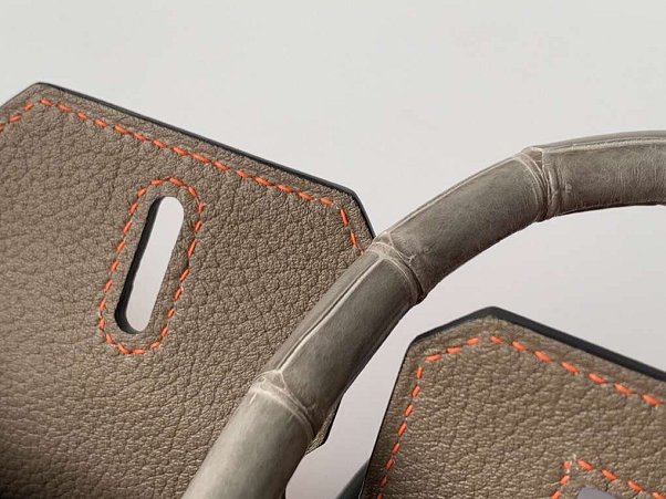 Hermes original handmade crocodile togo leather birkin bag H0035 grey&orange