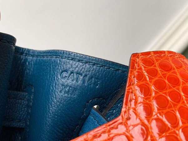 Hermes original handmade crocodile togo leather birkin bag H0035 grey&orange