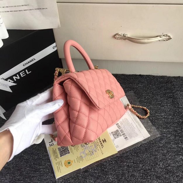 2018 CC original grained calfskin small coco handle bag A92990 pink