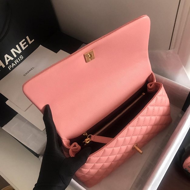 2019 CC original grained calfskin large coco handle bag A92991 pink