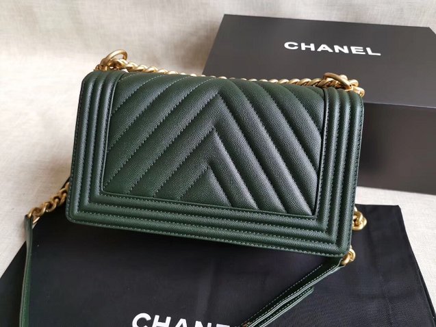CC original handmade grained calfskin medium boy handbag A67086-2 blackish green