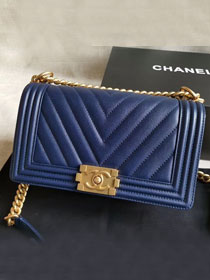 CC original handmade grained calfskin medium boy handbag HA67086 -2 blue