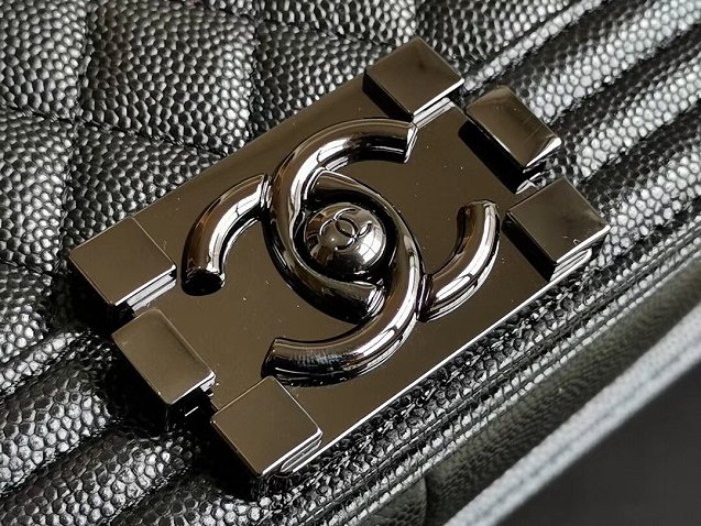 CC original handmade grained calfskin medium boy handbag HA67086 black(shiny metal)