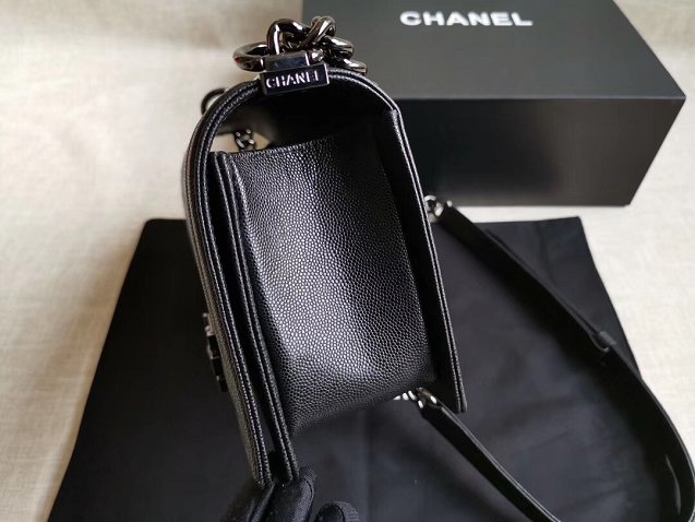 CC original handmade grained calfskin medium boy handbag HA67086 black(shiny metal)