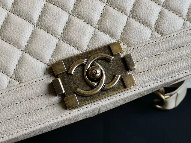 CC original handmade grained calfskin medium boy handbag HA67086 cream