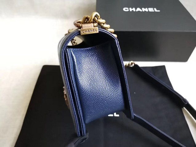 CC original handmade grained calfskin medium boy handbag HA67086 navy blue