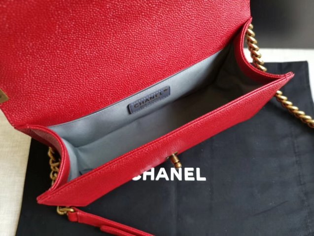 CC original handmade grained calfskin medium boy handbag HA67086 red
