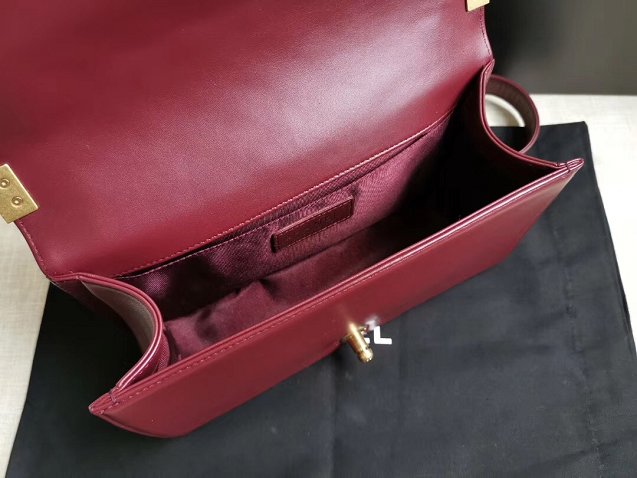 CC original handmade lambskin medium boy handbag HA67086 bordeaux(shiny metal)