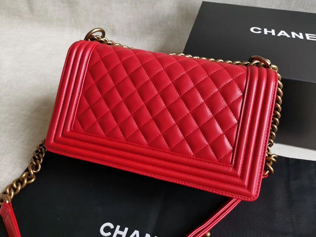 CC original handmade lambskin medium boy handbag HA67086 red