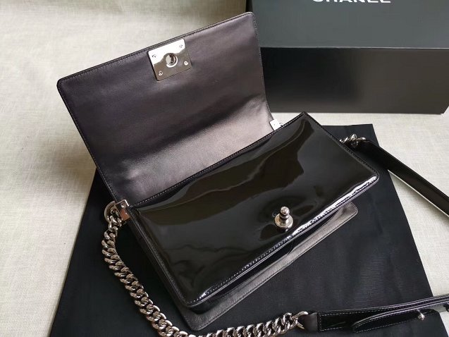 CC original handmade patent calfskin medium boy handbag HA67086 black