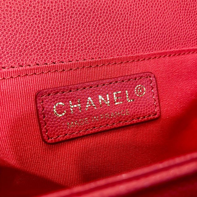 CC original small-grained calfskin medium boy handbag 67086 watermeloon red