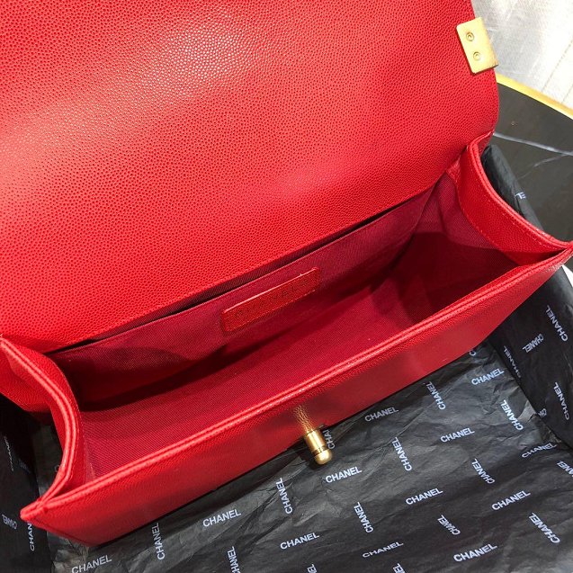 CC original small-grained calfskin medium boy handbag 67086 red