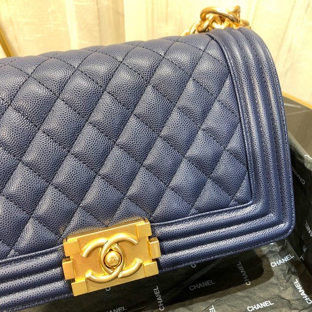 CC original small-grained calfskin medium boy handbag 67086 royal blue