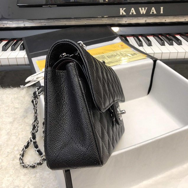 2019 CC original grained calfskin small flap bag A01113 black