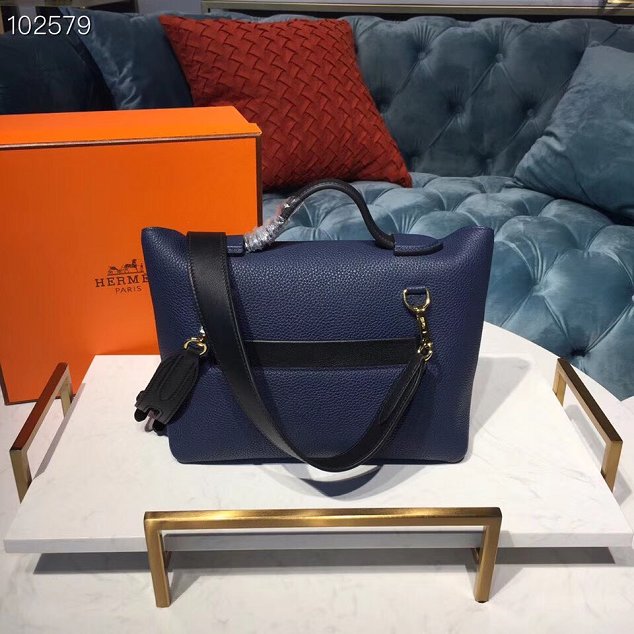 Hermes togo leather kelly 2424 bag H03699 royal blue&black