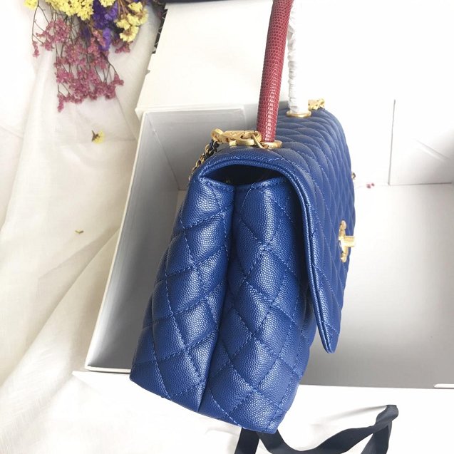 2019 CC original iridescent grained calfskin large coco handle bag A92991 blue&bordeaux