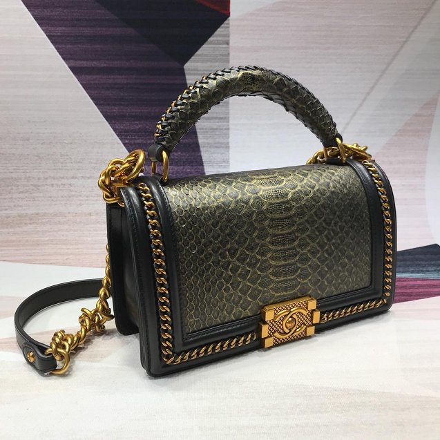 CC original python leather medium boy handbag A94804 black&gold