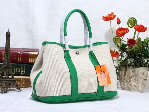 Hermes canvas garden party 30 bag G30 white&bright green