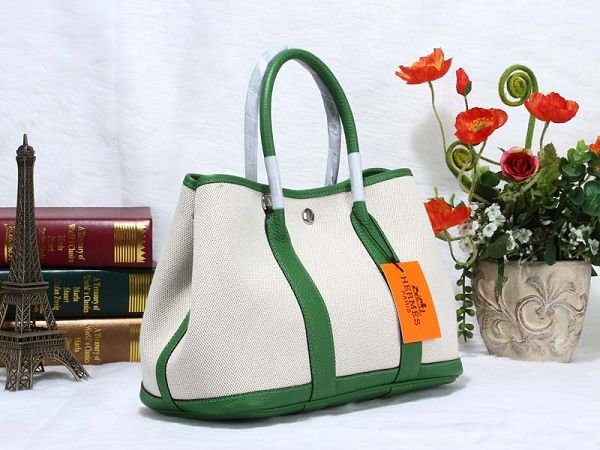 Hermes canvas garden party 30 bag G30 white&green