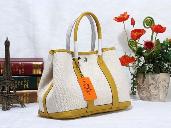 Hermes canvas large garden party 36 bag G36 white&bright yellow