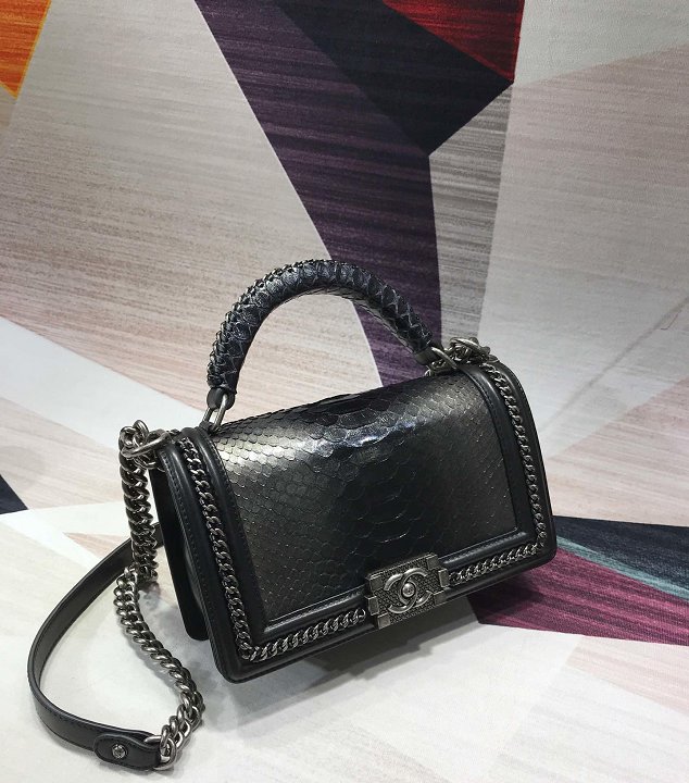 CC original python leather medium le boy handbag A94804 black&grey