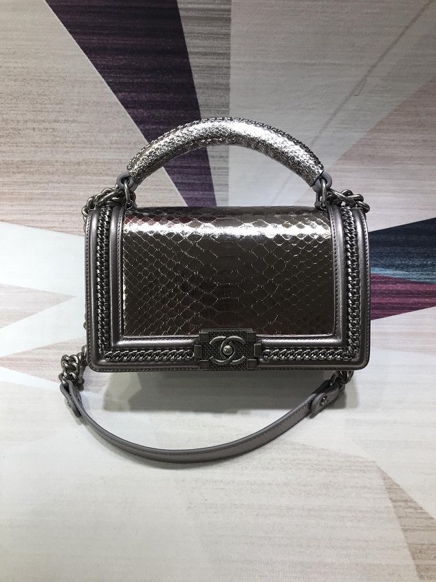 CC original python leather medium le boy handbag A94804 silver
