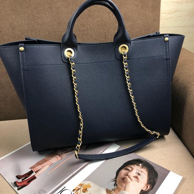 2019 CC original grained calfskin large shopping bag A57067 navy blue