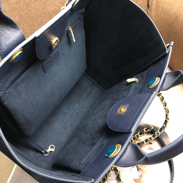 2019 CC original grained calfskin shopping bag A57069 navy blue