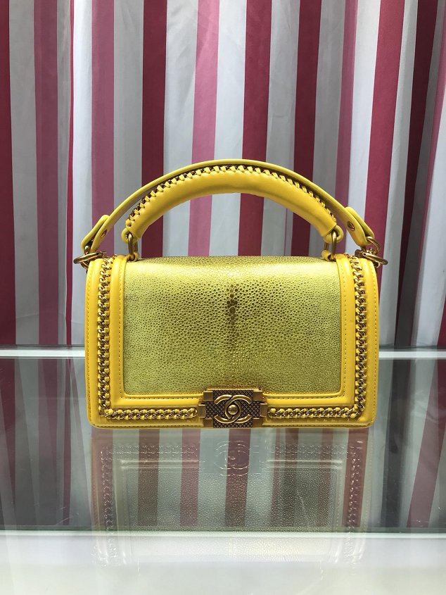 CC original stingray skin boy handbag A94804 yellow