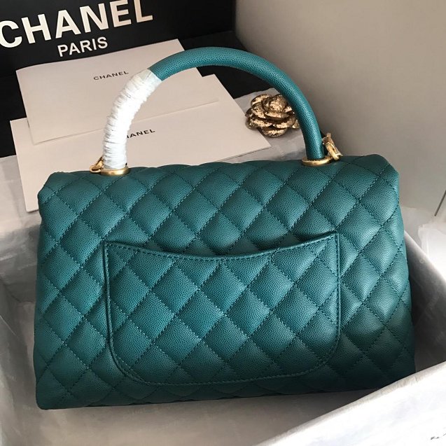 2019 CC original grained calfskin large coco handle bag A92991 turquoise