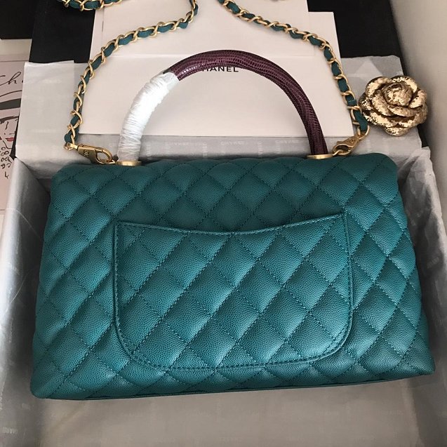 2019 CC original grained calfskin large coco handle bag A92991 turquoise&bordeaux