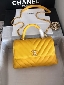 2019 CC original grained calfskin small coco handle bag A92990 yellow