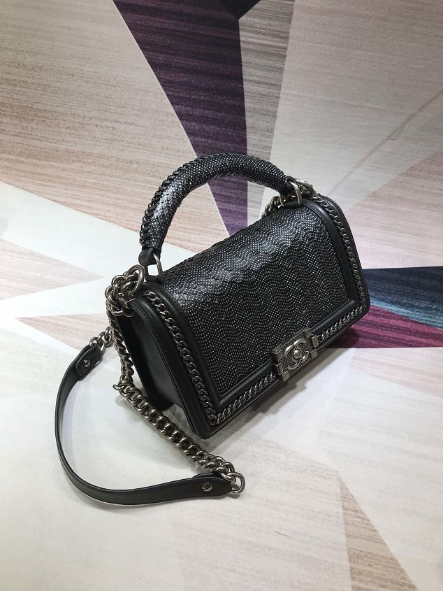 CC original python leather medium boy handbag A94804 black