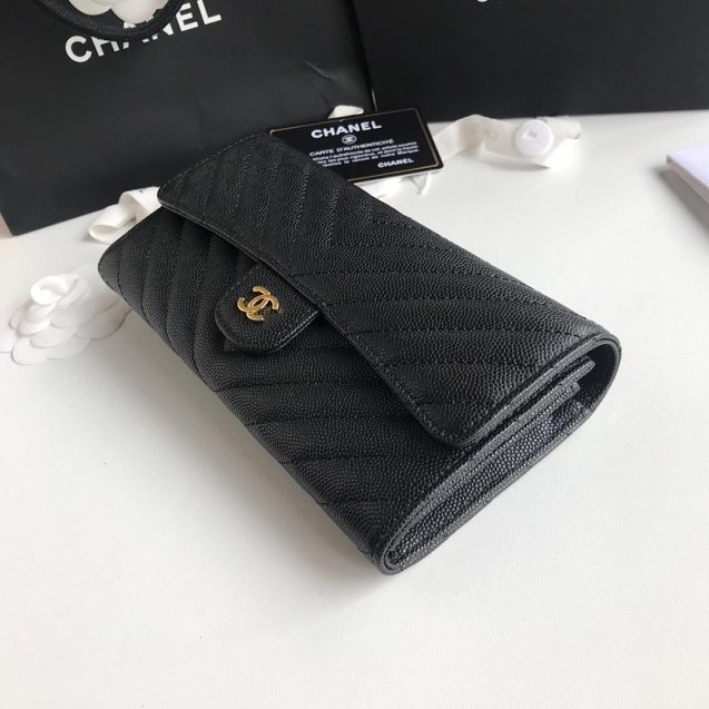 CC grained calfskin classic long flap wallet A80758 black