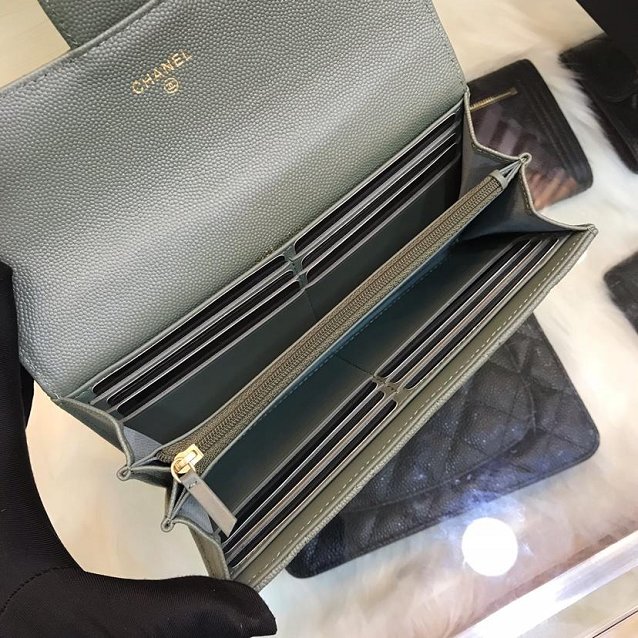 CC grained classic long flap wallet A80758 khaki