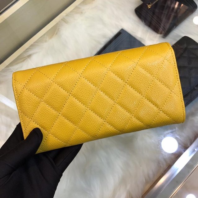 CC grained classic long flap wallet A80758 yellow