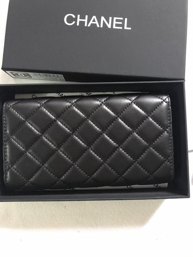 CC lambskin classic long flap wallet A80758 black